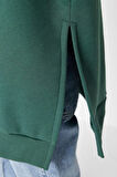 Kadın Oversize Bisiklet Yaka Düşük Kol Uzun Geniş Kalıp Yırtmaç Kalın İçi Polarlı Örme Sweatshirt