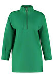 Kadın Tesettür Moda Regular Dik Yaka Düşük Kol Regular Fermuar Detaylı Dalgıç Scuba Örme Sweatshirt
