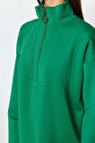 Kadın Tesettür Moda Regular Dik Yaka Düşük Kol Regular Fermuar Detaylı Dalgıç Scuba Örme Sweatshirt
