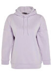 Kadın Oversize Kapüşonlu Düşük Kol Uzun Kalın İçi Polarlı Sırt Baskılı Geniş Kalıp Örme Sweatshirt