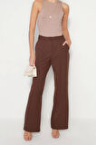 Kadın Yeni Moda Geniş Paça Uzun Boy Dokuma Yüksek Bel Wide Leg Geniş Paça Pilili Pantolon