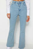 Kadın Moda Şık Kot Pantolon Geniş Paça Regular Boy Denim Yüksek Bel Crop Jeans