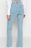 Kadın Moda Şık Kot Pantolon Geniş Paça Regular Boy Denim Yüksek Bel Crop Jeans