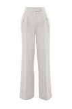 Kadın Yeni Moda Boru Paça Regular Boy Dokuma Wide Leg Geniş Paça Yüksek Bel Pantolon