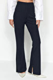 Kadın Moda İspanyol Paça Uzun Boy Örme Smart Yırtmaçlı Flare Yüksek Bel Çizgili Örme Tayt Pantolon