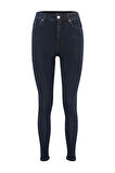 Kadın Moda Şık Kot Pantolon Dar Paça Regular Boy Denim Mavi İncelten Etki Yüksek Bel Skinny Jeans