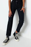 Kadın Moda Şık Kot Pantolon Geniş Paça Regular Boy Denim Yüksek Bel Mom Jeans