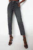 Kadın Moda Şık Kot Pantolon Geniş Paça Regular Boy Denim Yüksek Bel Mom Jeans