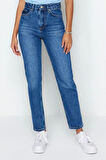 Kadın Moda Şık Kot Pantolon Geniş Paça Regular Boy Denim Yüksek Bel Mom Jeans