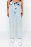 Kadın Moda Şık Kot Pantolon Geniş Paça Regular Boy Denim Yüksek Bel Mom Jeans