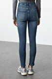 Kadın Moda Şık Kot Pantolon Dar Paça Regular Boy Denim Önden Düğmeli Yüksek Bel Skinny Jeans