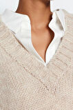 Kadın Moda Şık V Yaka Standart Kol Crop Yumuşak Dokulu Triko Süveter