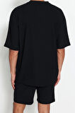 Yeni Sezon Oversize Polyester Bisiklet Yaka Kısa Kol Dokulu Desenli Günlük T-Shirt