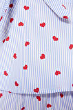 Kadın Polyester V Yaka Askılı Kol Çizgili Kalp Desenli İp Askılı Poplin Dokuma Pijama Takımı