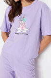 Kadın Bisiklet Yaka Kısa Kol Pamuklu Kiraz Baskılı T-shirt-Pantolon Örme Pijama Takımı