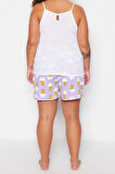 Büyük Beden Kadın Polyester Kare Yaka Askılı Kol Baskılı Askılı Örme Pijama Takımı