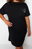 Yeni Rahat Günlük Süprem Örme Bisiklet Yaka Kısa Kol T-Shirt Elbise Mini Boy Büyük Beden Elbise