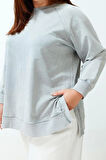 Kadın Tesettür Moda Şık Regular Bisiklet Yaka Standart Kol Regular Yıkamalı Örme Sweatshirt