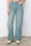 Kadın Moda Şık Kot Pantolon Geniş Paça Uzun Boy Denim Mavi Soluk Vintage Yüksek Bel Jeans