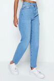 Kadın Moda Şık Kot Pantolon Geniş Paça Uzun Boy Denim Yüksek Bel Mom Jeans