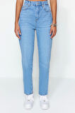 Kadın Moda Şık Kot Pantolon Geniş Paça Uzun Boy Denim Yüksek Bel Mom Jeans
