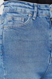 Kadın Moda Şık Kot Pantolon İspanyol Paça Uzun Boy Denim Mavi Yüksek Bel Jeans