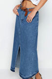 Kadın Moda Stil Maxi Astarsız Denim Yırtmaçlı Maxi Denim Etek