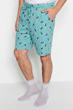 Erkek Pamuklu Bisiklet Yaka Kısa Kol Yeşil Regular Fit Örme Şortlu Pijama Takımı
