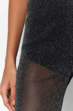 Kadın Yeni Moda Geniş Paça Regular Boy Örme Bol Paça Astarlı Parıltılı Örme File Pantolon