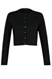 Kadın Moda Şık Crop Bisiklet Yaka Slim Crop Yumuşak Dokulu Bluz-Hırka Triko Takım