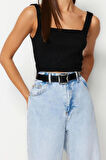 Kadın Moda Şık Crop Bisiklet Yaka Slim Crop Yumuşak Dokulu Bluz-Hırka Triko Takım