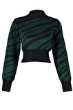 Kadın Moda Şık Crop Dik Yaka Uzun Kol Zebra Zebra Desenli Crop Triko Kazak