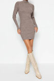 Yeni Slim Casual Günlük Tek Plaka Triko Dik Yaka Uzun Kol Bodycone Mini Boy Elbise