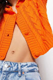 Kadın Moda Şık Crop Polo Yaka Regular Crop Polo Yaka Triko Hırka