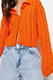 Kadın Moda Şık Crop Polo Yaka Regular Crop Polo Yaka Triko Hırka