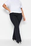 Kadın Moda Büyük Beden İspanyol Paça Regular Boy Örme Yanları Yırtmaçlı Örme Tayt Pantolon