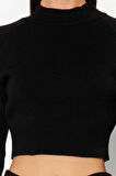 Kadın Moda Şık Boru Paça Crop Boy Uzun Kollu Crop Basic Triko Alt-Üst Takım