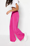 Kadın Yeni Moda Geniş Paça Regular Boy Örme Wide Leg Rahat Kesim Yüksek Bel Esnek Örme Pantolon