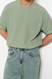 Yeni Sezon Oversize Polyester Bisiklet Yaka Kısa Kol Dokulu Desenli Günlük T-Shirt