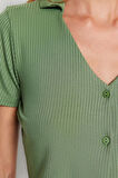Kadın Polyester V Yaka Kısa Kol Pembe Fitilli Crop T-shirt-Şort Örme Pijama Takımı