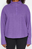 Kadın Büyük Beden Moda Şık Regular Dik Yaka Düşük Kol Crop Sweatshirt