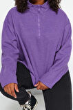 Kadın Büyük Beden Moda Şık Regular Dik Yaka Düşük Kol Crop Sweatshirt