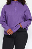 Kadın Büyük Beden Moda Şık Regular Dik Yaka Düşük Kol Crop Sweatshirt