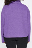 Kadın Büyük Beden Moda Şık Regular Dik Yaka Düşük Kol Crop Sweatshirt