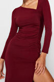 Yeni Slim Gündüz Gece Sandy Örme Kayık Yaka Uzun Kol Bodycone Midi Boy Elbise