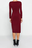 Yeni Slim Gündüz Gece Sandy Örme Kayık Yaka Uzun Kol Bodycone Midi Boy Elbise