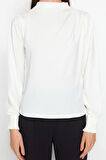Kadın Moda Şık Üst Giyim Regular Dik Yaka Regular Kalıp Örme Fit Gipe Detaylı Esnek Bluz