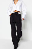 Kadın Yeni Moda Geniş Paça Uzun Boy Dokuma Wide Leg Geniş Paça Bel Detaylı Pantolon