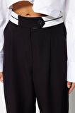 Kadın Yeni Moda Geniş Paça Uzun Boy Dokuma Wide Leg Geniş Paça Bel Detaylı Pantolon