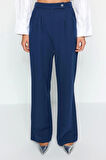 Kadın Yeni Moda Boru Paça Regular Boy Dokuma Wide Leg Geniş Paça Yüksek Bel Pantolon